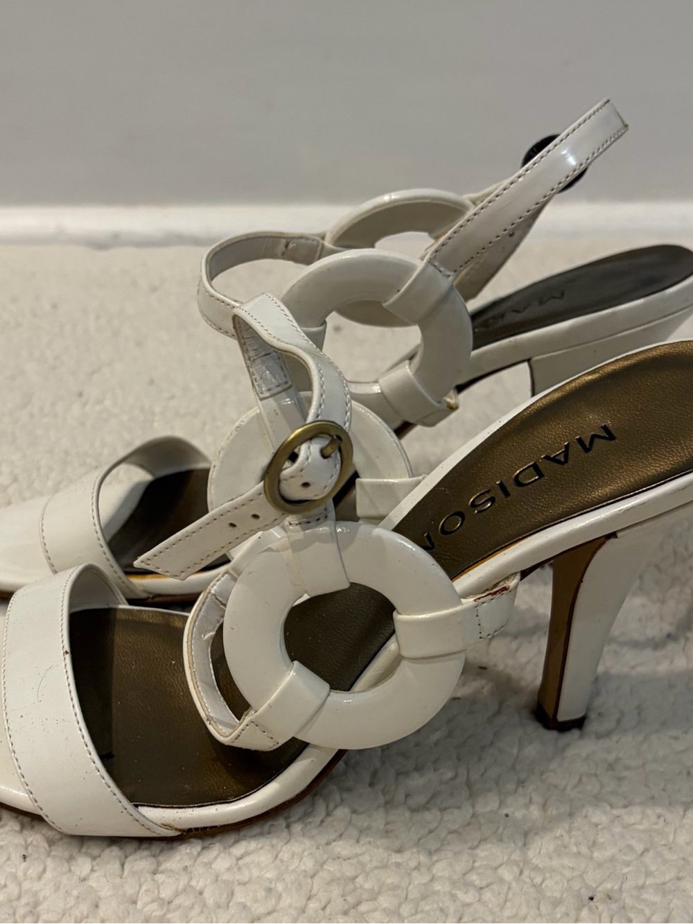 Madison White Ring-Accented Heeled Sandals